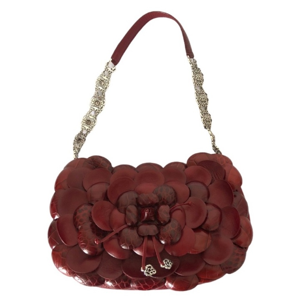Brighton Rosalie Red Leather Flower Petal Shoulder Bag